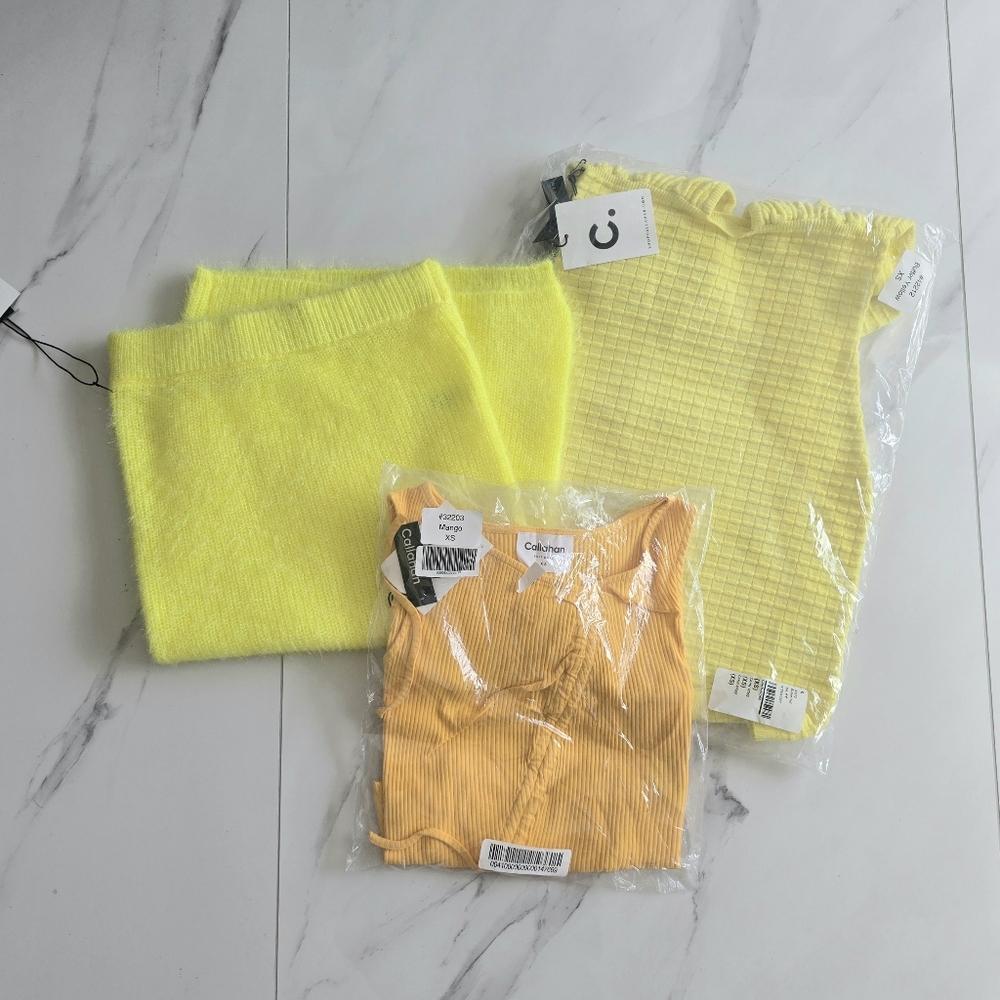 NWT Callahan miami yellow dress, skirt, top knit set